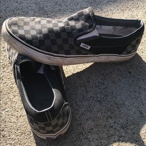 Used Black and Gray Checkered Vans Size 12